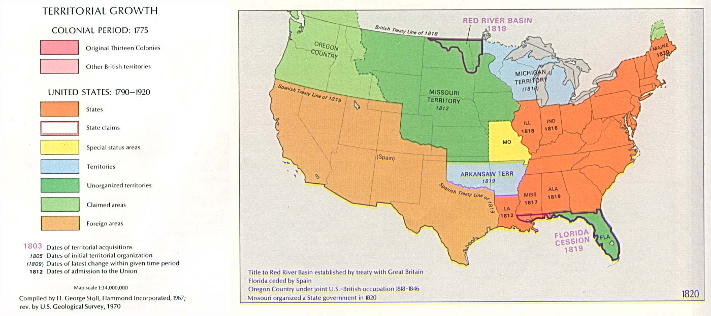 státy a teritoria USA 1820